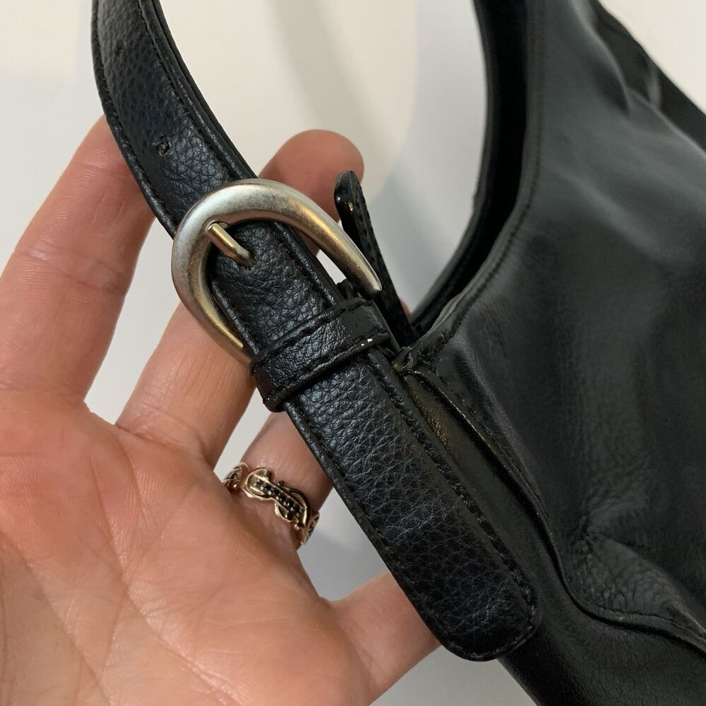 Vtg Rolfs Shoulder Bag Black Leather Purse Zipper Y2K Clean New Money Quiet Lux - Picture 8 of 13